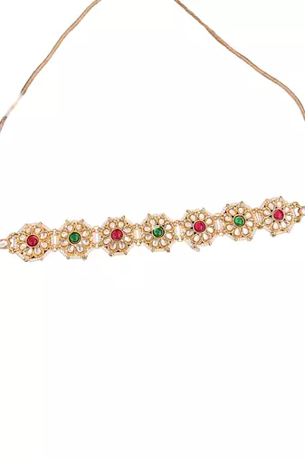 Antique gold plated choker necklace set with red green kundan stones, floral design, jewelry for all special occasions