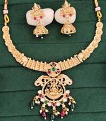 Premium gold-plated necklace set    elegant lakshmi design, colorful beads, superior craftsmanship.