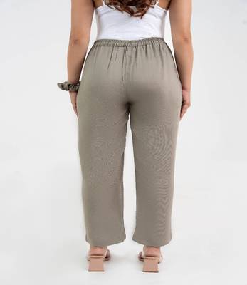 Light brown solid viscose pant with pleated bottom 4