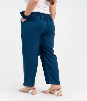 Sapphire solid viscose pant with pleated bottom 2