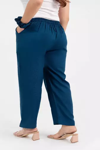 Sapphire solid viscose pant with pleated bottom