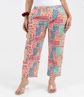 Abstract printed multicolour broad fit cotton  pant 3