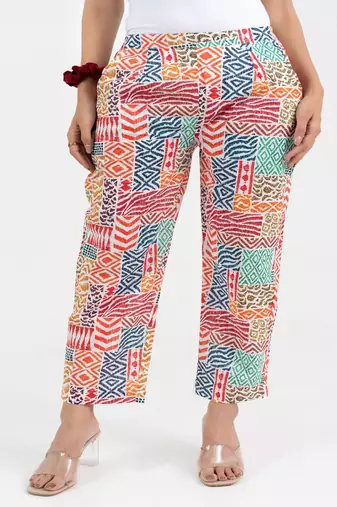 Abstract printed multicolour broad fit cotton  pant