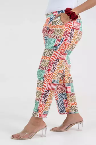 Abstract printed multicolour broad fit cotton  pant