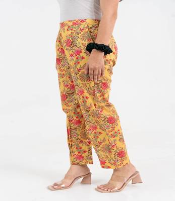 Yellow floral jaal printed cotton  pant 2