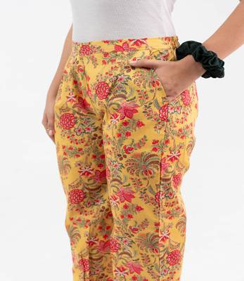 Yellow floral jaal printed cotton  pant 3