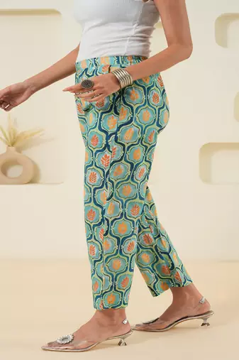 Multicolour Cotton Abstract Printed Pant