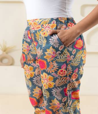 Grey floral printed cotton  pant 3