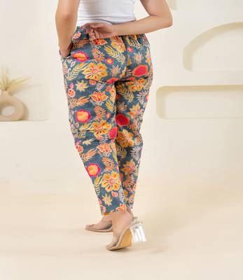 Grey floral printed cotton  pant 4