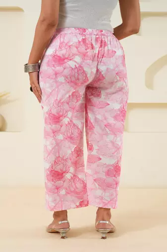 Abstract floral line printed cotton  pant