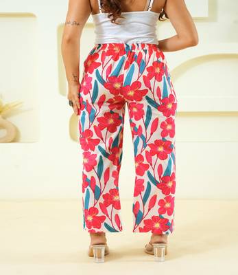Pink flower printed cotton  pant 2
