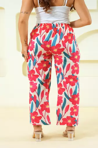 Pink flower printed cotton  pant