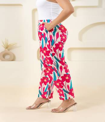 Pink flower printed cotton  pant 3