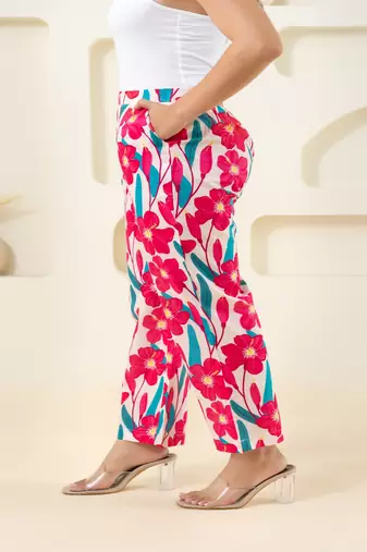 Pink flower printed cotton  pant