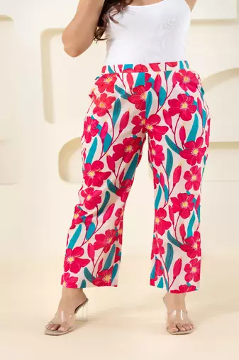 Pink flower printed cotton  pant