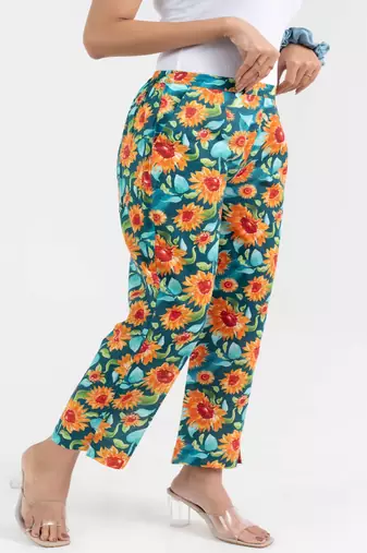 Sunflower printed straight fit cotton  pant