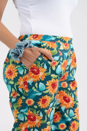 Sunflower printed straight fit cotton  pant