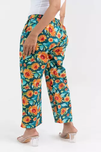 Sunflower printed straight fit cotton  pant