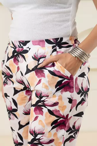 Off white printed cotton  pant
