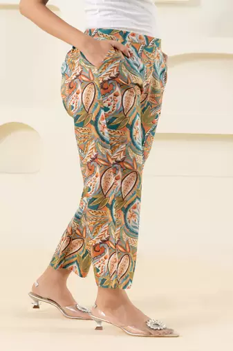 Abstract multicolour printed paisley cotton  pant