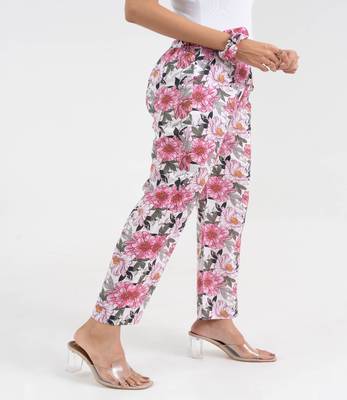 Pink floral printed relaxed fit cotton  pant 2