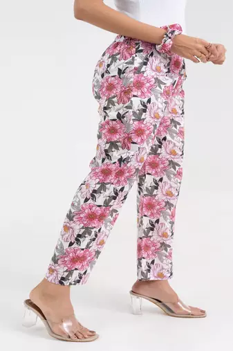 Pink floral printed relaxed fit cotton  pant