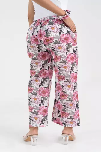 Pink floral printed relaxed fit cotton  pant