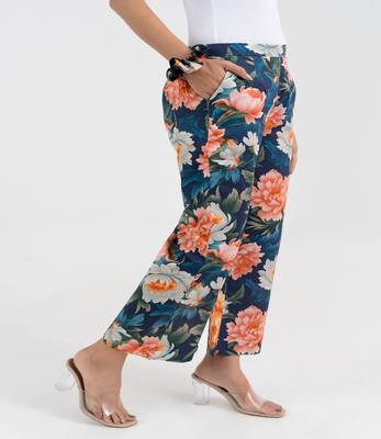 Navy blue bold floral printed cotton  pant 2