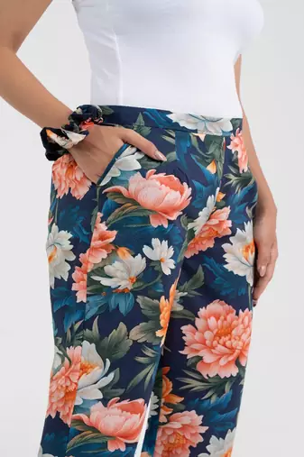 Navy blue bold floral printed cotton  pant