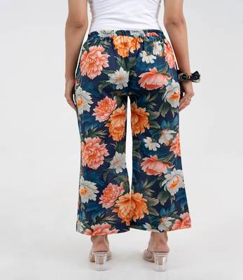 Navy blue bold floral printed cotton  pant 4