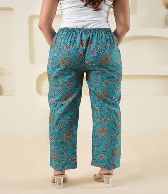 Cyan block printed cotton  pant 3