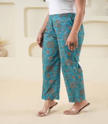 Cyan block printed cotton  pant 4