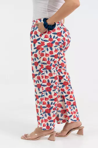 Off white floral printed cotton  pant