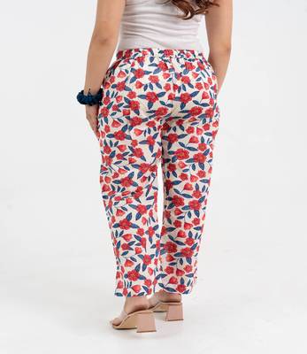 Off white floral printed cotton  pant 3