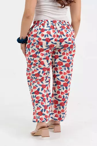 Off white floral printed cotton  pant