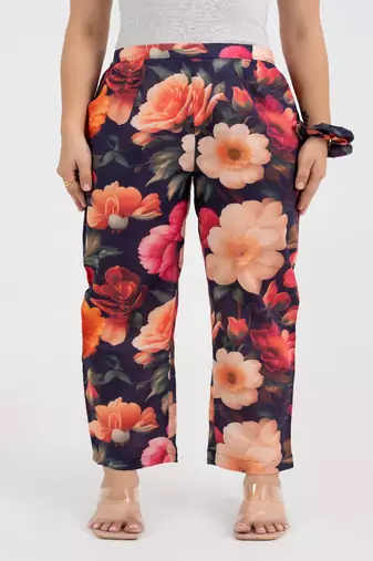 Bold floral printed cotton  pant