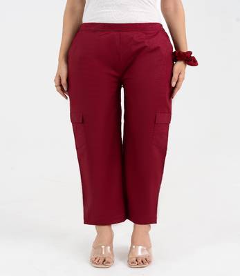 Maroon cotton  solid cargo pant 2