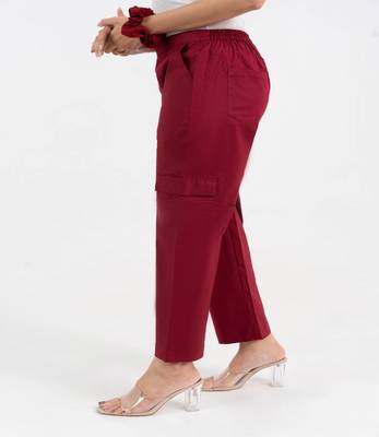 Maroon cotton  solid cargo pant 3