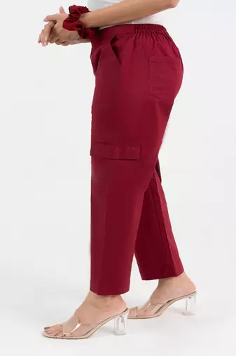 Maroon cotton  solid cargo pant