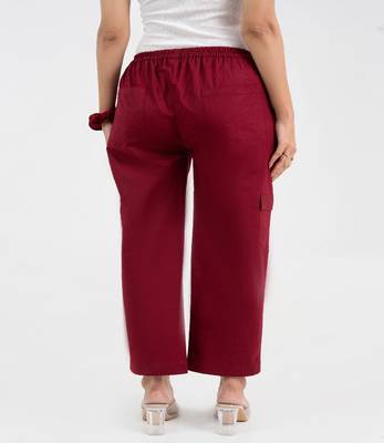 Maroon cotton  solid cargo pant 4