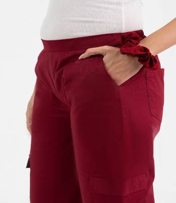 Maroon cotton  solid pant with leaf bottom 2