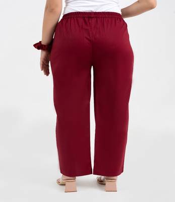 Maroon cotton  solid pant with leaf bottom 3
