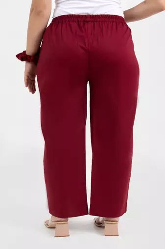 Maroon cotton  solid pant with leaf bottom