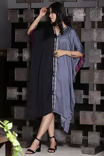 modal silk kaftan with dori work embroidery