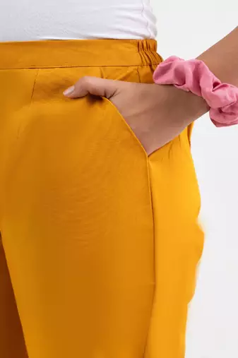 Chrome cotton  solid pant with leaf bottom