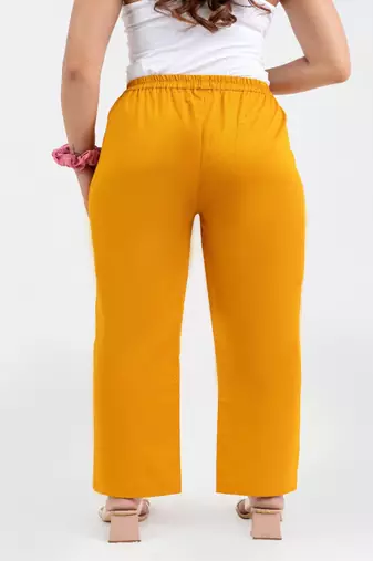 Chrome cotton  solid pant with leaf bottom
