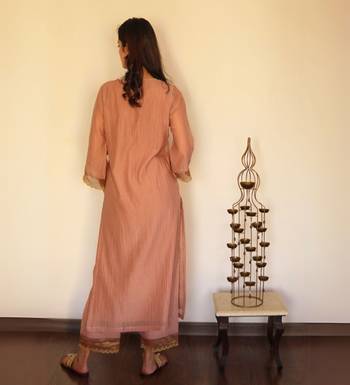 Mocha chanderi embroidered suit set with dupatta 2