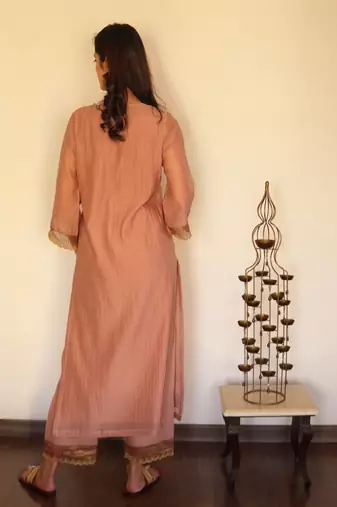 Mocha chanderi embroidered suit set with dupatta