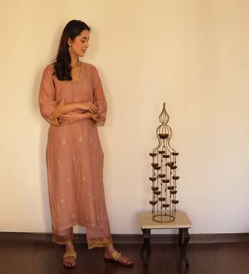 Mocha chanderi embroidered suit set with dupatta 3