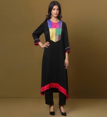 Black cotton modal kurta set 1